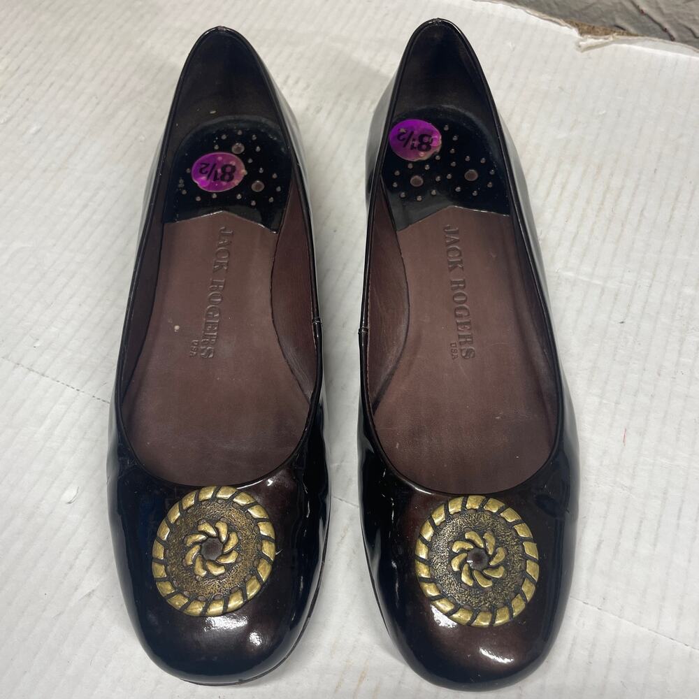 Jack Rogers Regina Brown Patent Ballet Flats Medallion shoes size 8.5